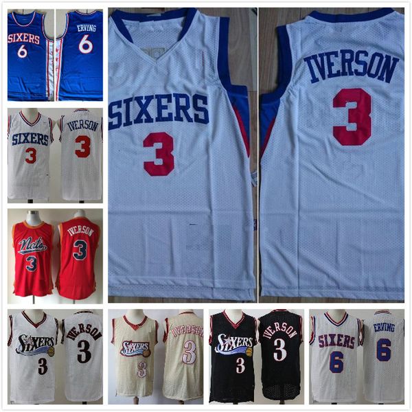 

mens philadelphia76ers vintage allen iverson 6 wilt chamberlain 13 basketball nba jerseys blue stitched shirts, Black