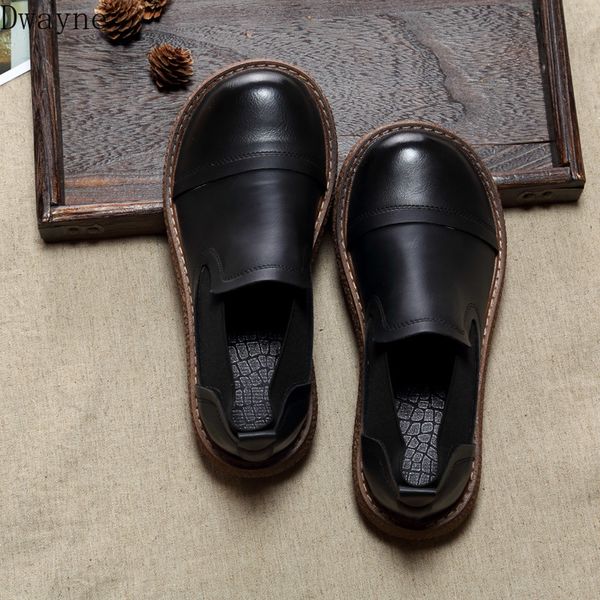 

japanese harajuku retro flat single shoes handmade thick-sole casual shoes mori literary big head doll simple womens, Black