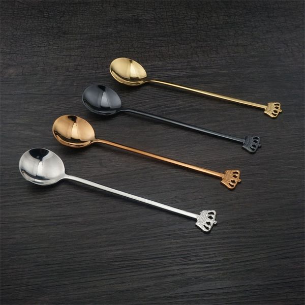 

stainless steel stirring spoon crown long handle spoons originality eco friendly smooth tableware with superior quality 3 8qx j1