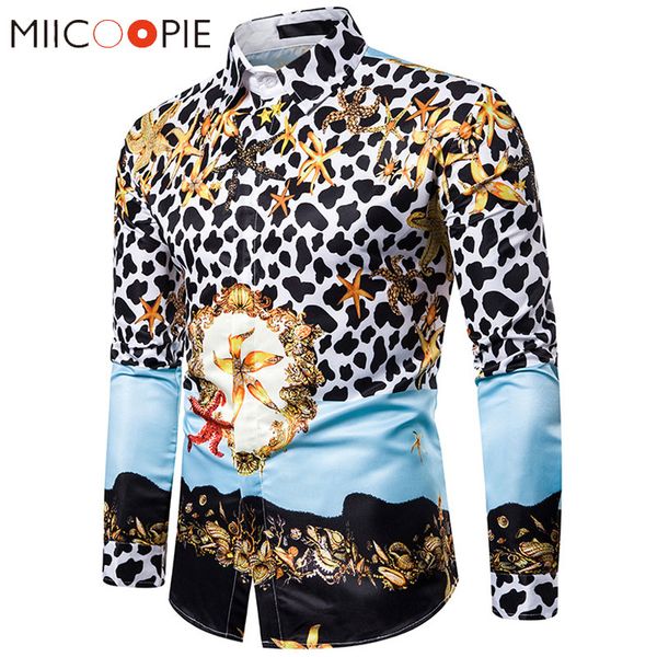 

leopard print men shirt long sleeve streetwear luxury floral mens dress shirts hip hop camisa social masculina 3xl, White;black