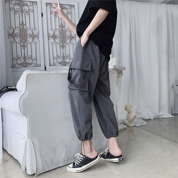 

2019 spring and autumn new ins youth popular overalls solid color straight nine casual pants in the low waist tide black m-2xl