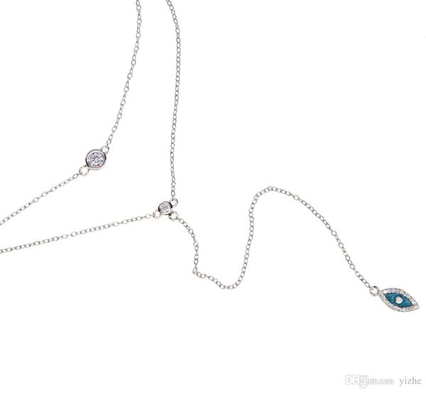 

2017 factory fine 925 sterling silver rose gold rhodium bling sparking cz evil eye lariat choker double layer delicate women necklace