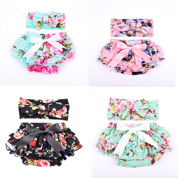 

11 colors baby floral printed bloomers with headband toddler infant briefs bloomer pp pants underwear girls panties kids boutique clothing, Camo