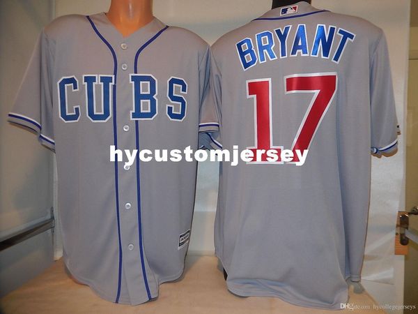 

custom chicago #17 kris bryant cool base sewn baseball jersey gray new mens stitched jerseys big and tall size xs-6xl for sale, Black;blue