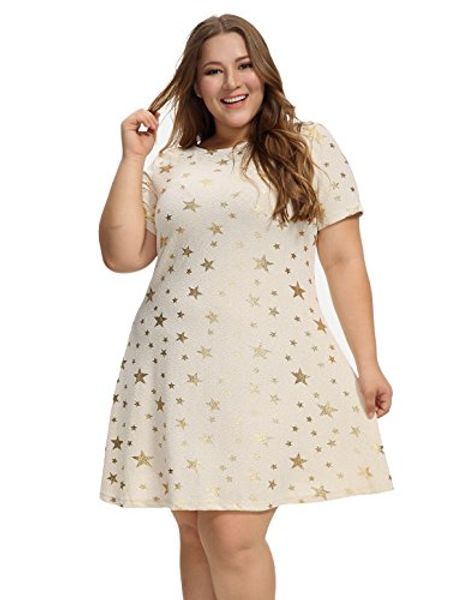 

oeuvre women's star tee shirt tunic stretch dress plus size metallic star print jersey, Black;gray