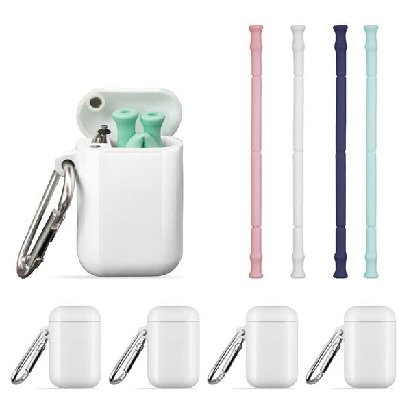 

foldable collapsible silicone straw reusable folding drinking straw with carrying case and cleaning brush for travel home office