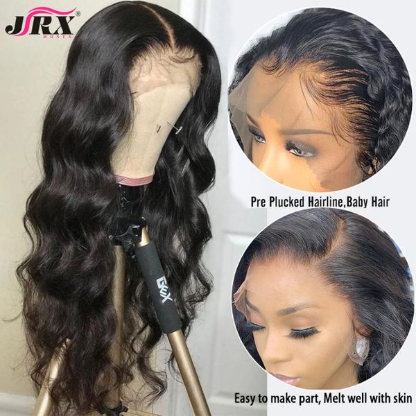 

lace wigs hd transparent front human hair pre plucked brazilian body wave 13x4 frontal with baby remy wig, Black;brown