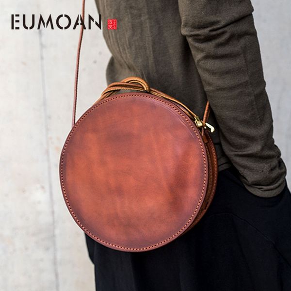 

eumoan one-shoulder women's bag autumn and winter retro handmade tide leather niche wild cross-body small round bag