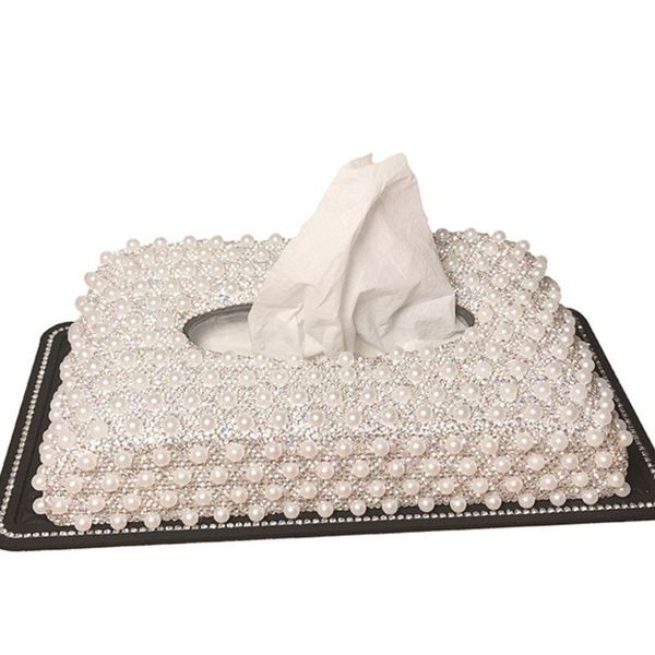 

car napkin box set rhinestone pearl tissue box car special napkin holder delicate accessories paper handkerchief case