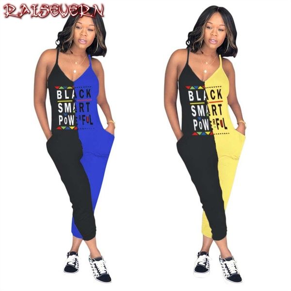 

raisevern women jumpsuit lady romper female deep casual playsuit summer sling onesies letter print lady loose clouthes, Black;white