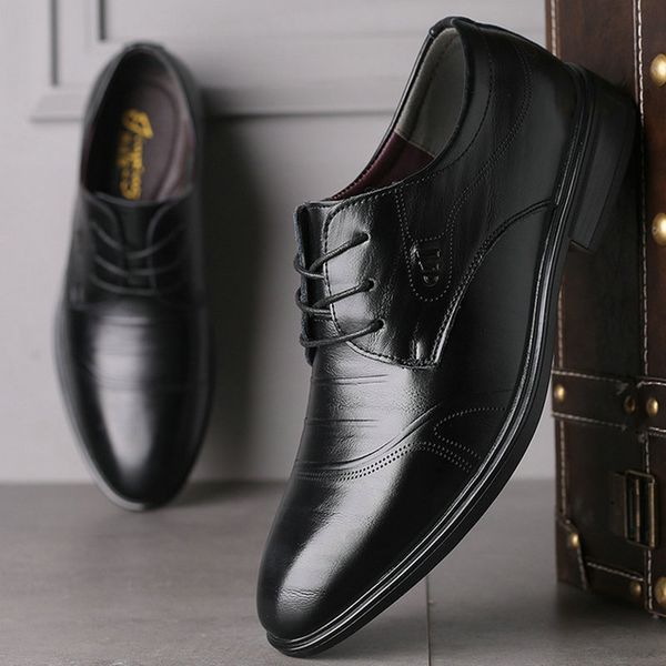

men's point leather black shoes new fashion 2019 men's oxford official shoes casual d12