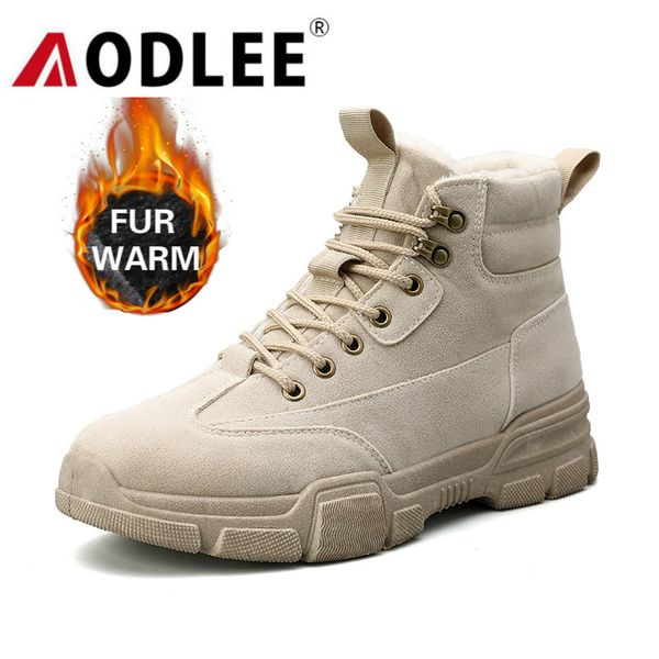 

men classic boots high casual plush fur warm winter boots british style fashion outdoor hiking shoes dropshipping aodlee, Black