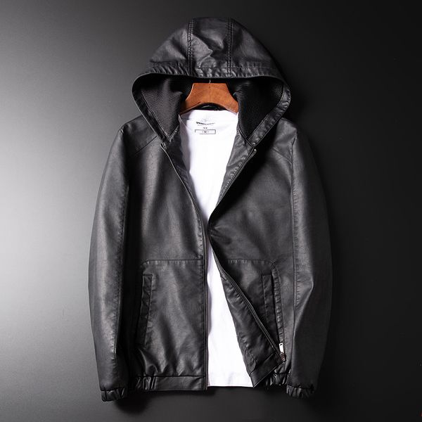 

korean male leather jacket men hoodies winter motorcycle jacket black outerwear faux leather pu fur clothing 2019 new coat