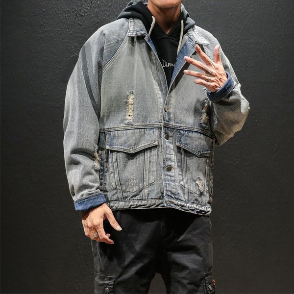 

синие рваные джинсовые джинсы куртки hip hop streetwear, Black;brown