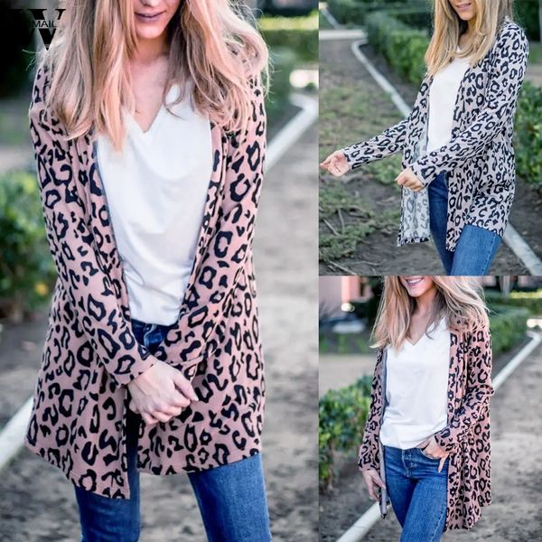 

womail womens coats women fashion women long sleeve cardigan casual leopard print loose outwear coat abrigo 2019 s-2xl, Black;brown
