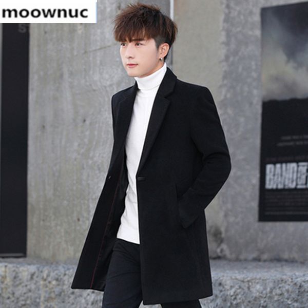 

2019 autumn and winter new men's wool coat men single button trench coat men's high-quality wool jackets and blends, Black