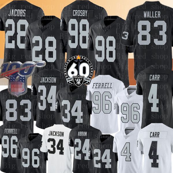

28 josh jacobs 98 maxx crosby 83 darren waller oakland # raider jersey derek carr 24 johnathan abram lynch bo jackson clelin ferrell jerseys, Black;red