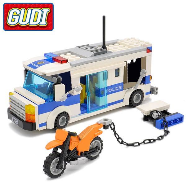 

gudi toy car legoings city police prisoner vehicle block 204pcs bricks building blocks classic educational toys for children