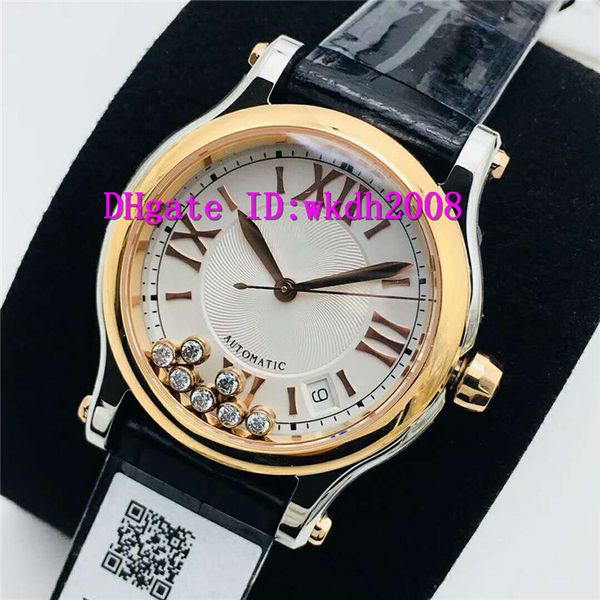 

nr v2 36mm happy sport rose gold ladies watch eta 2892 automatic mechanical diamond women watches 28800 vph sapphire alligator leather strap, Slivery;brown
