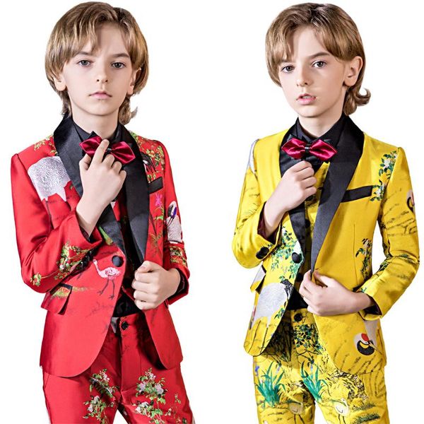 

yuanlu 5pcs blazer kids suit for boy formal costume toddler clothes british style for party wedding prince yellow & red choose, Black