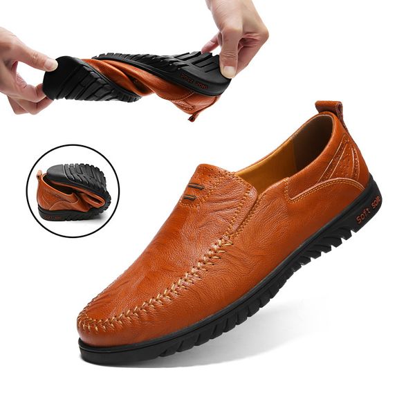

casual men's shoes genuine leather breathable moccasins loafers high-quality comfortable soft driving shoes tyu7, Black