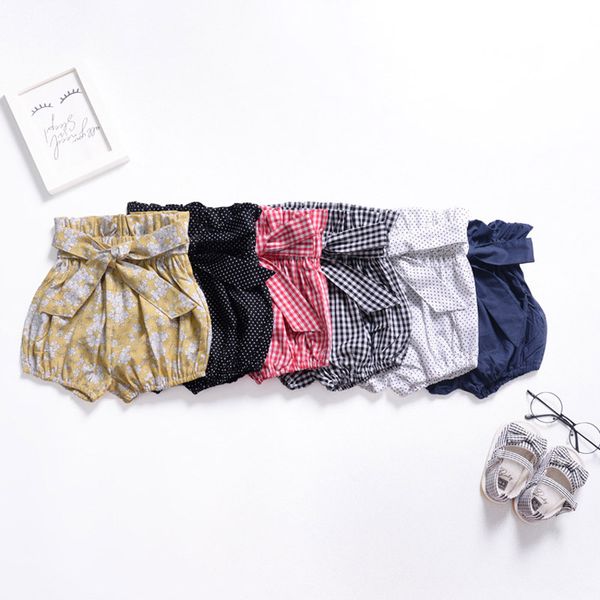

girl loose lantern shorts flower plaid dot elastic waist bow bread shorts kids leisure clothes girls baby summer pp short 18m-5t 6 color, Black