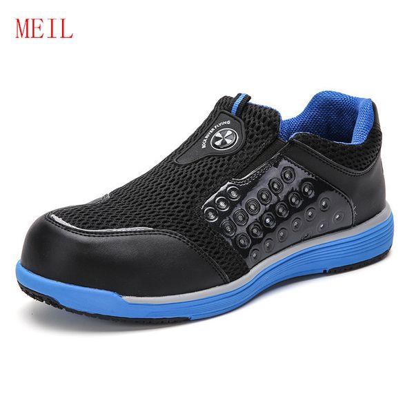 

summer breathable steel toe shoes work safety shoes for men fashion anti-pierce building site soft security boots sneakers, Black