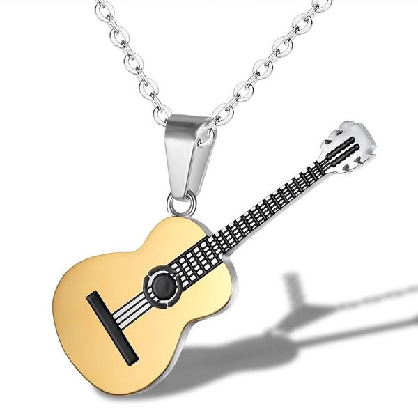 

new jewelry creative personality hip hop music guitar pendant male and female titanium steel necklace, Silver