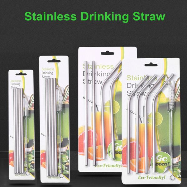 

5pcs/set 8.5 inch 10.5 inch 304 stainless steel metal drinking straws straight/bent with brush reusable drinking straws