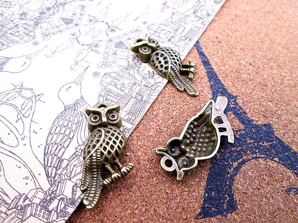 

45pcs--owl charms, antique bronze owls charm pendants 30x20mm, Bronze;silver