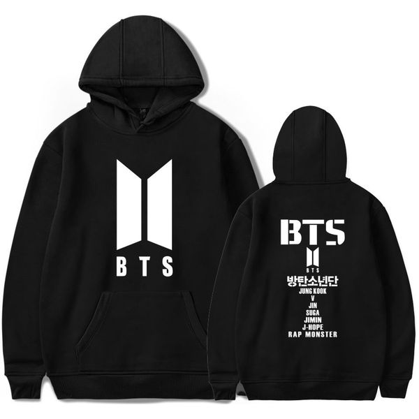 

bts jungkook suga jimin print hoodies with packet women full sleeves hooded sweatshirt kpop streewear bts bangtan boys hoodie, Black