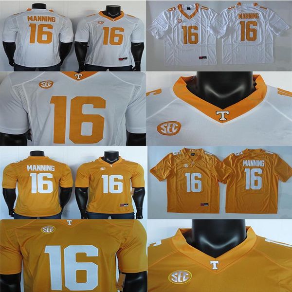 

2019 college football jersey peyton manning 16 jersey ncaa tennessee volunteers jerseys white yellow 150th patch, Black