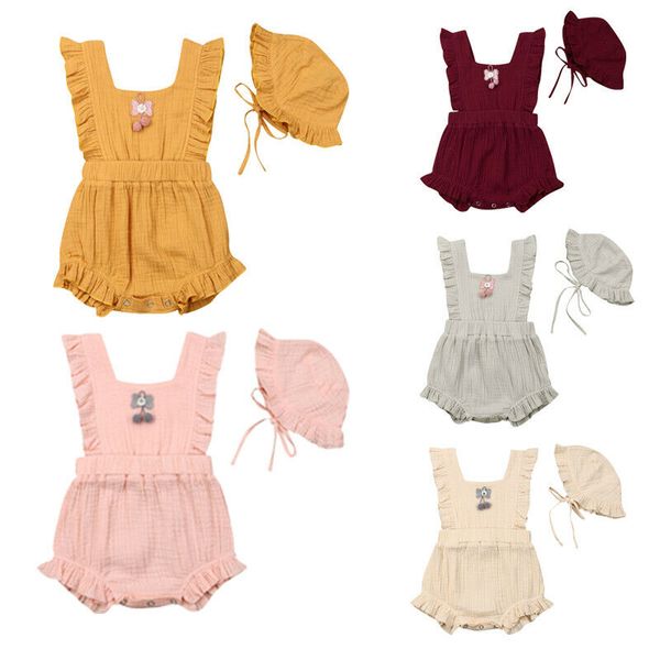 

0-24m toddler baby girls clothes cotton cotton solid color bodysuit cute jumpsuit hat outfits clothes, Blue