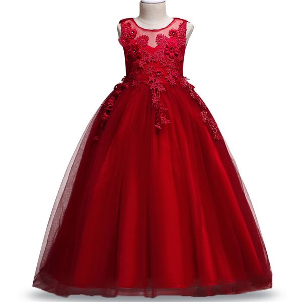 

girls dress summer teenage children's clothing party princess baby kids girls lace wedding dresses prom long dress teen costume, Red;yellow