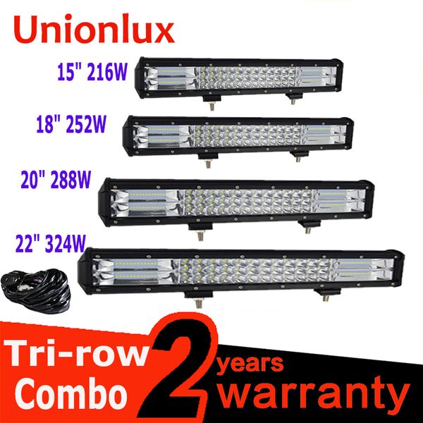 

15''18''20''23''216w 252w 288w 324w tri-row led light bar combo beam for offroad work light 4wd 4x4