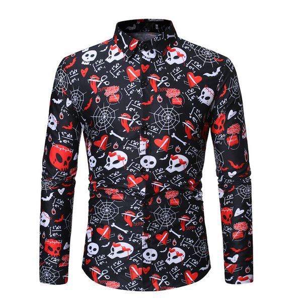 

christmas day mens casual shirts fashion christmas print lapel neck single breasted mens shirts designer males clothing, White;black