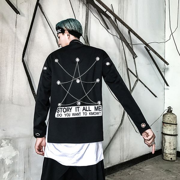 

guochao is an alternative men's personality trend mourning clothes dark absolence hip hop outerwear loose street early spring, Black