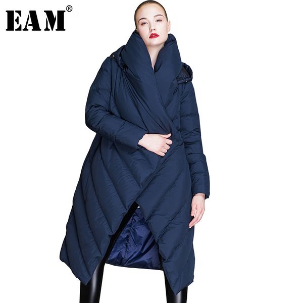 

eam] loose fit pocket simple duck down jacket new hooded long sleeve warm women parkas fashion tide autumn winter 2019 1a369, Black