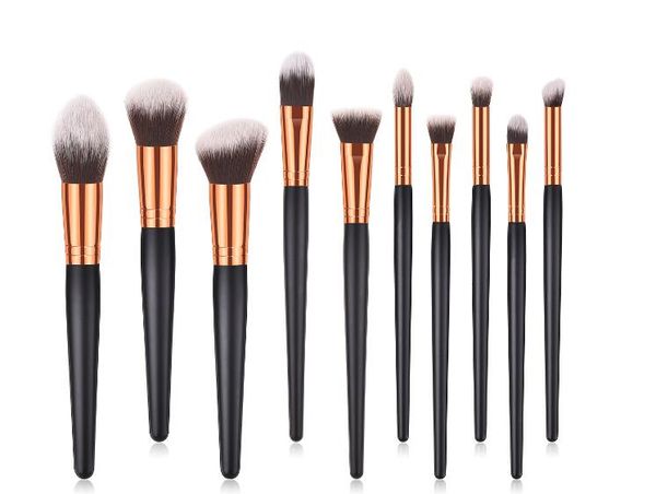 

beauty tools 10pcs makeup brushes set foundation black wooden handle brush