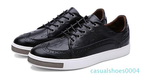

leather men shoes carved punch color matching casual brogue shoes round head tie flat bottom shoes ac04, Black