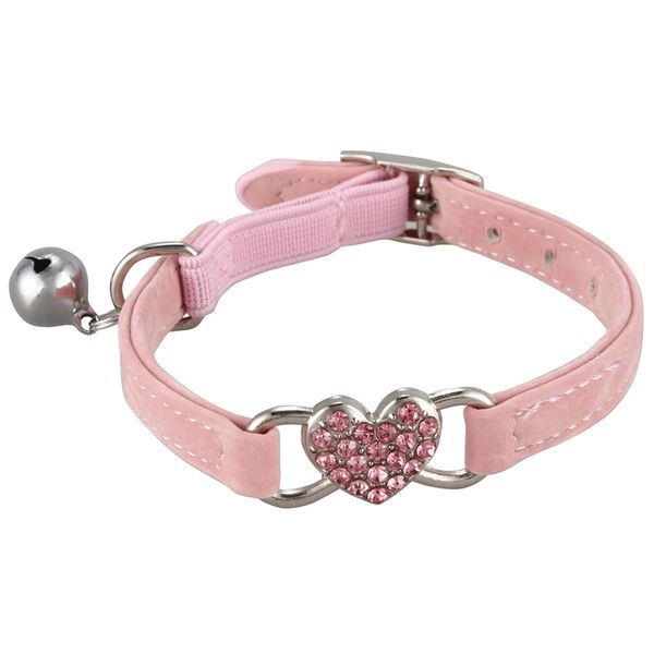 

heart charm and bell cat collar safety elastic adjustable with soft velvet material collar pet product small s pink