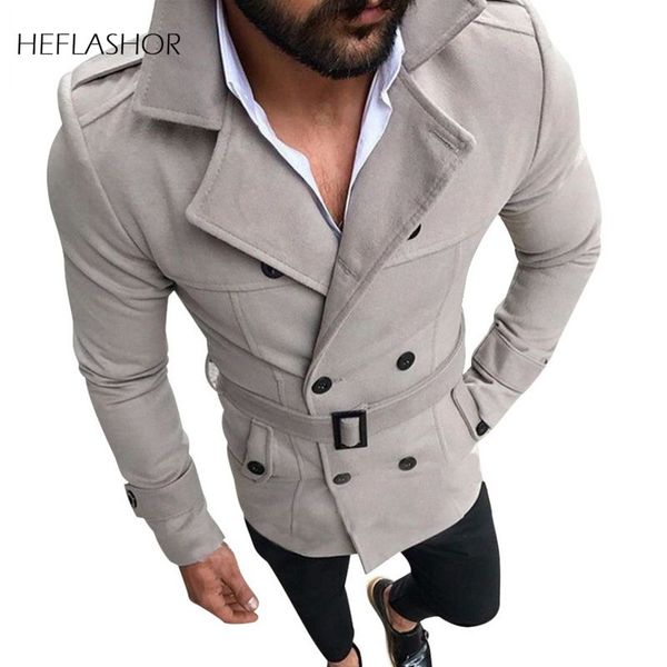 

shujin jacket men's fashion slim fit long sleeve suit windbreaker trench coat men autumn winter warm button coat 2020, Black