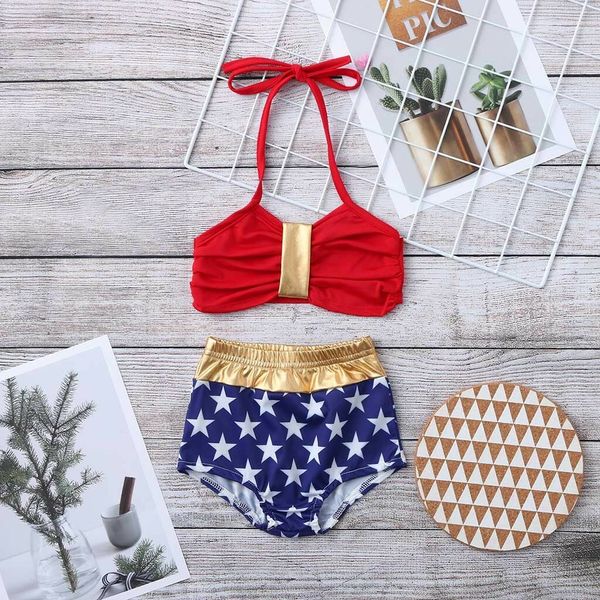 

toddler kid baby girl swimsuit 2pcs tankini stars print bikini swimwear halter summer bandage cute sweet beach bathing suit