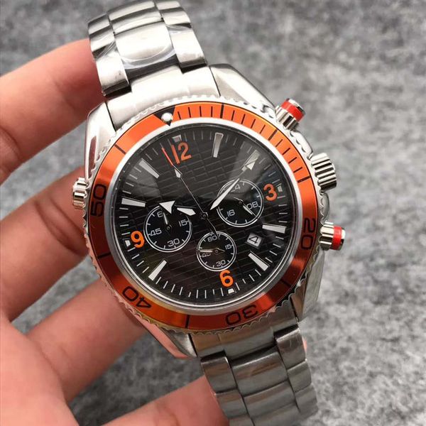 

new excellent sea cool watch master quartz black dial sapphire glass 316 stainless steel watchband strap men's watch, Slivery;brown