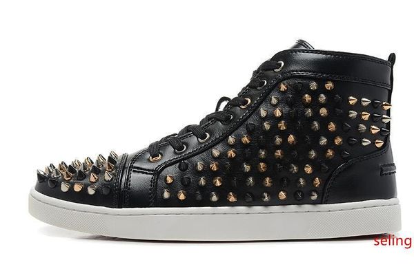 

2019 fashion designer brand studded spikes flats shoes mens sandals red bottom shoes for men and women party lovers genuine leather sneakers