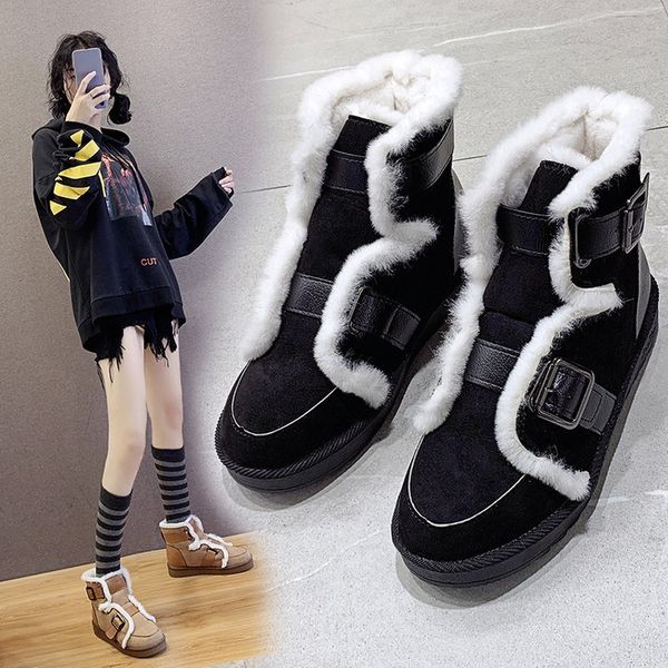 

snow boots for women brand women's shoes leather booties boots-women flat heel round toe low heels booties winter footwear, Black