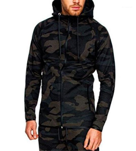 

sizen men camouflage coat sportswear sports fitness long sleeve hooded mens sweatshirts with zipper contrast color plus, Black