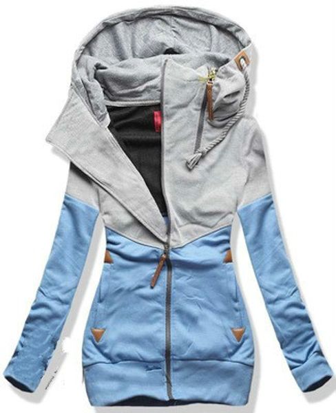 

2018 new women personality double zip hooddies fashion ladies casual colorblock long sleeve sweatshirts plus velvet hoodies, Black