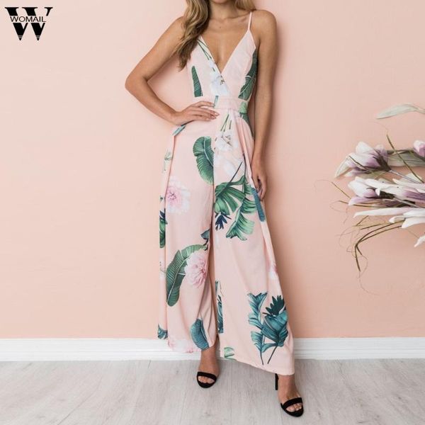 

womail bodysuit women summer casual print strappy holiday long playsuits trouser loose jumpsuit fashion 2020 dropship m1, Black;white