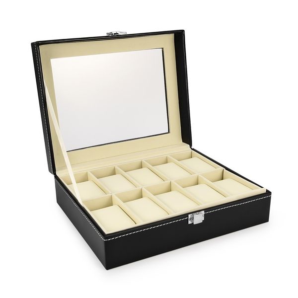 

3/6/10/12 grids pu leather watch box case professional holder organizer for clock watches jewelry boxes case display gift, Black;blue